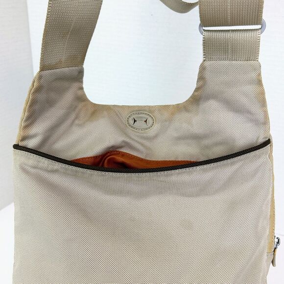 Tumi T Tech Flow Flap Crossbody Bag Nylon Beige Travel Handbag Messenger Purse - Picture 16 of 16